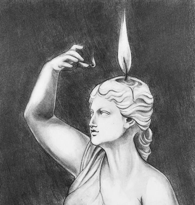 &quot;Own Flame&quot; - Graphite on mixed media paper