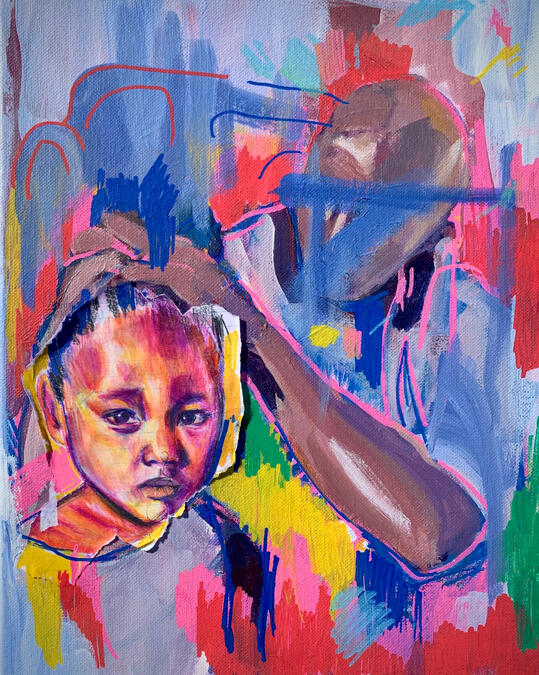 "Generational' - Colored pencil, acrylic paint, and posca pen on canvas