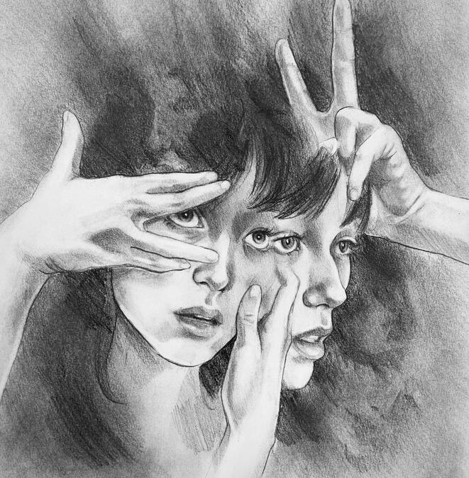 "Self-Reflection" - Graphite on mixed media paper
